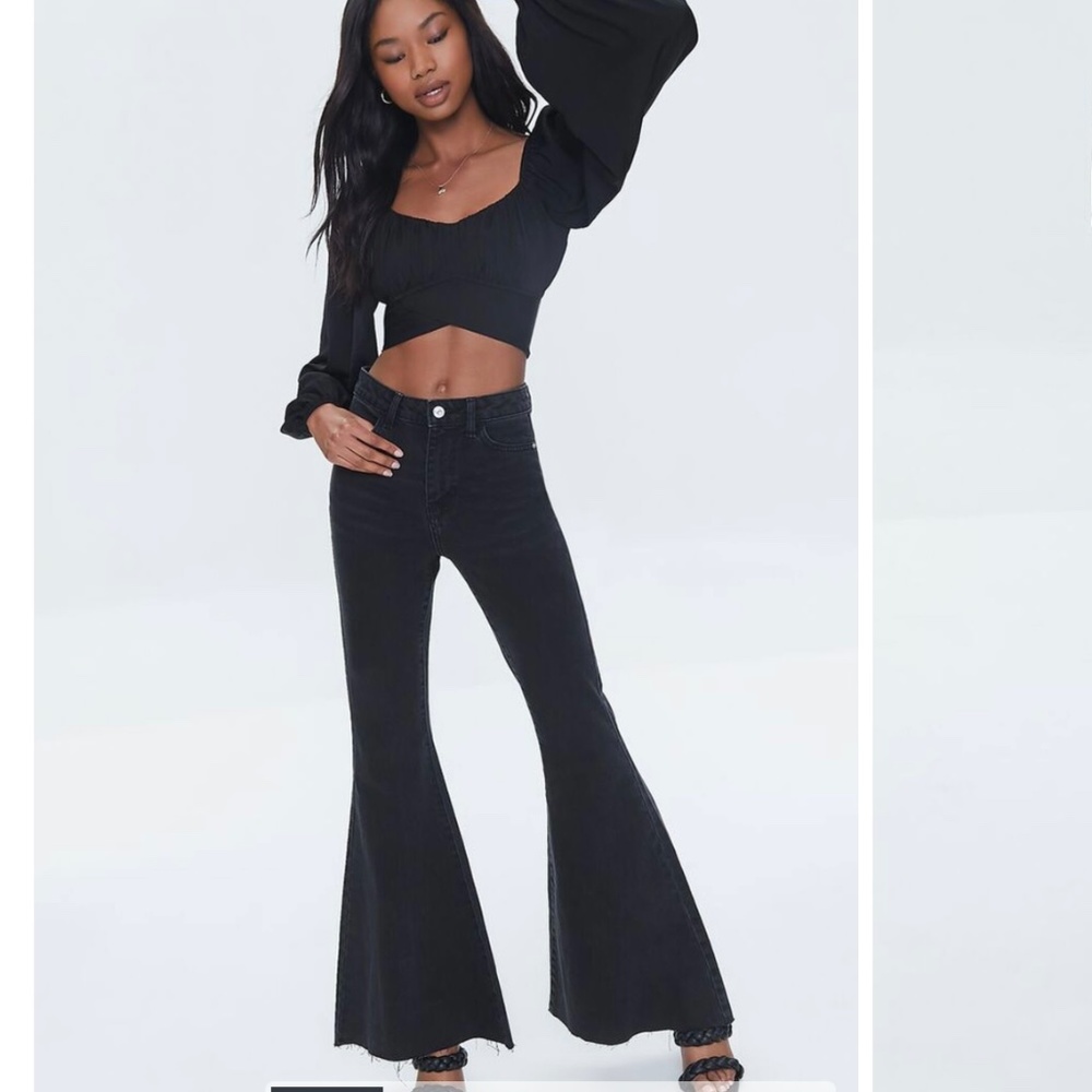 Recycled Cotton Raw-Cut Flare Jeans Black size 28